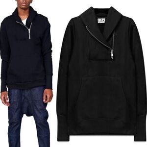 OAK NYC Shawl Collar Zip Pullover Sweatshirt in Black size Small